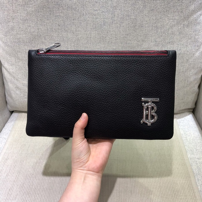  2020 TB Leather Clutch Bag , 27cm - 버** 2020 TB 남여공용 레더 클러치백 ,BURB0400,27cm,블랙