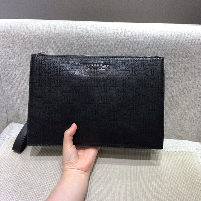  2020 TB Leather Clutch Bag , 30cm - 버** 2020 TB 남여공용 레더 클러치백 ,BURB0403,30cm,블랙