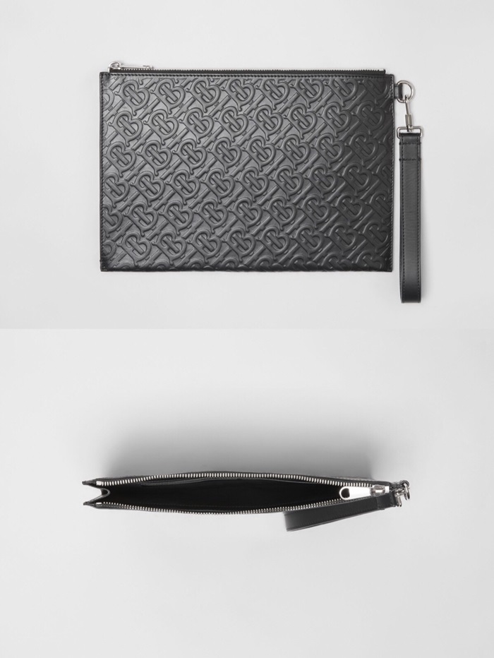  2020 TB Leather Clutch Bag , 30cm - 버** 2020 남여공용 TB 레더 클러치백 ,BURB0413,30cm,블랙