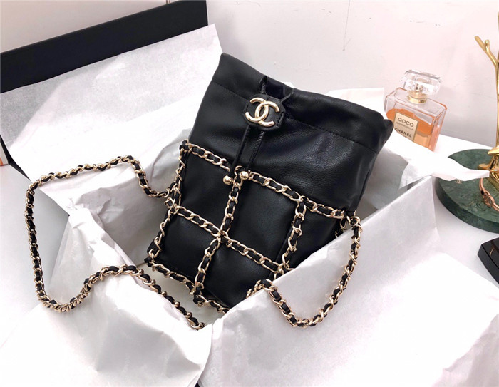 CHANEL 샤* 램스킨 드로스트링 백 AS231