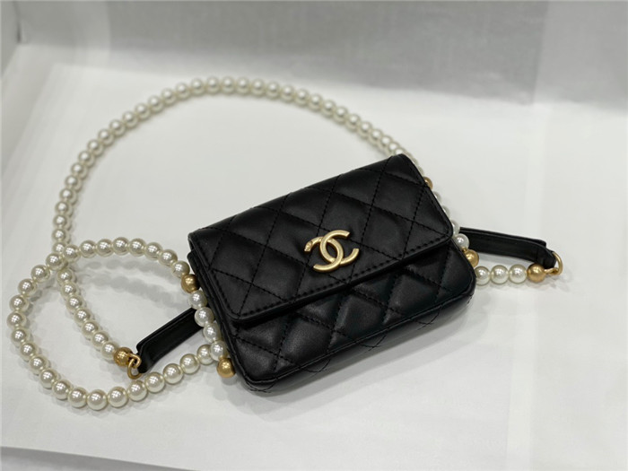 CHANEL 샤* 진주 스트랩 미니 플랩 카드 홀더백 A81085